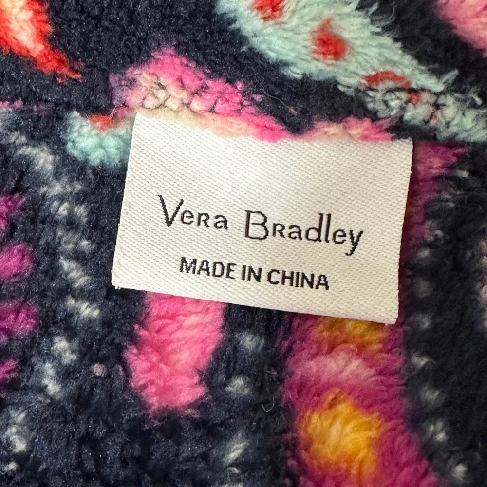 Vera Bradley Painted Paisley Fleece Throw Blanket Navy Floral Soft Plush 50 x 77